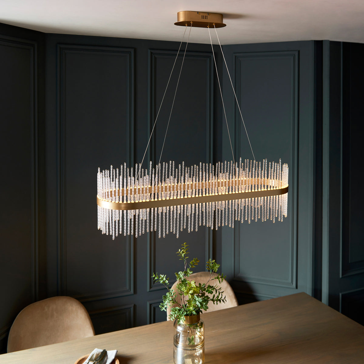 Gallery Direct Avignon Linear Pendant Light Gold, styled in a room setting