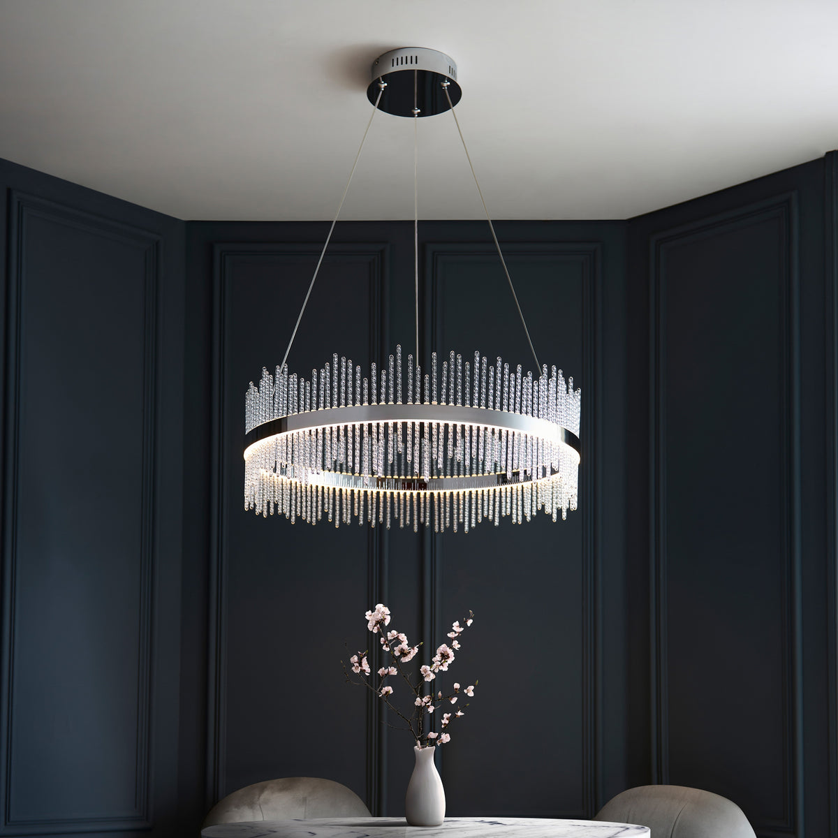 Gallery Direct Avignon Medium Pendant Light Chrome, styled in a room setting