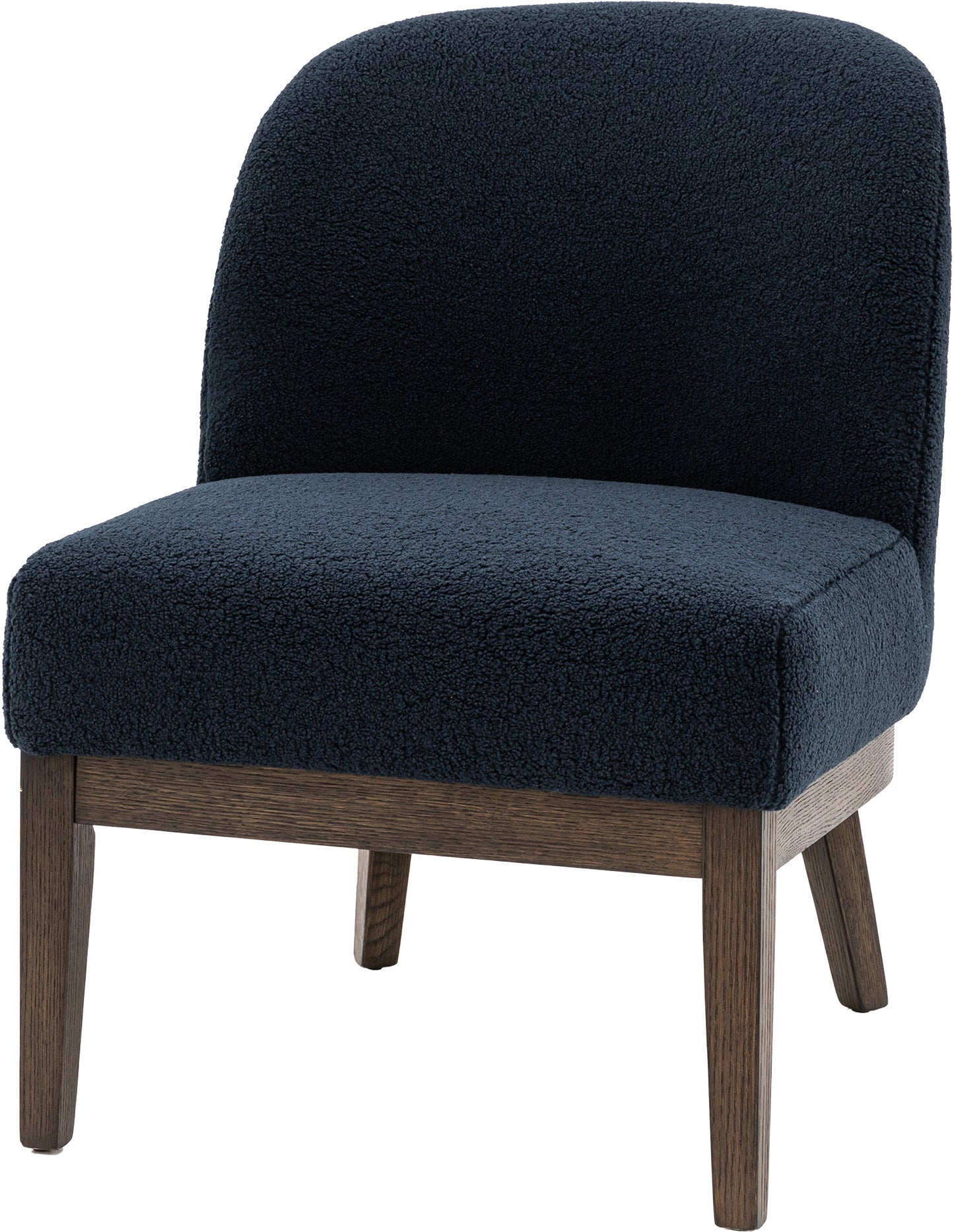 Gallery Direct Bardfield Chair in a Blue soft boucle fabric with dark oak underframe and legs 
