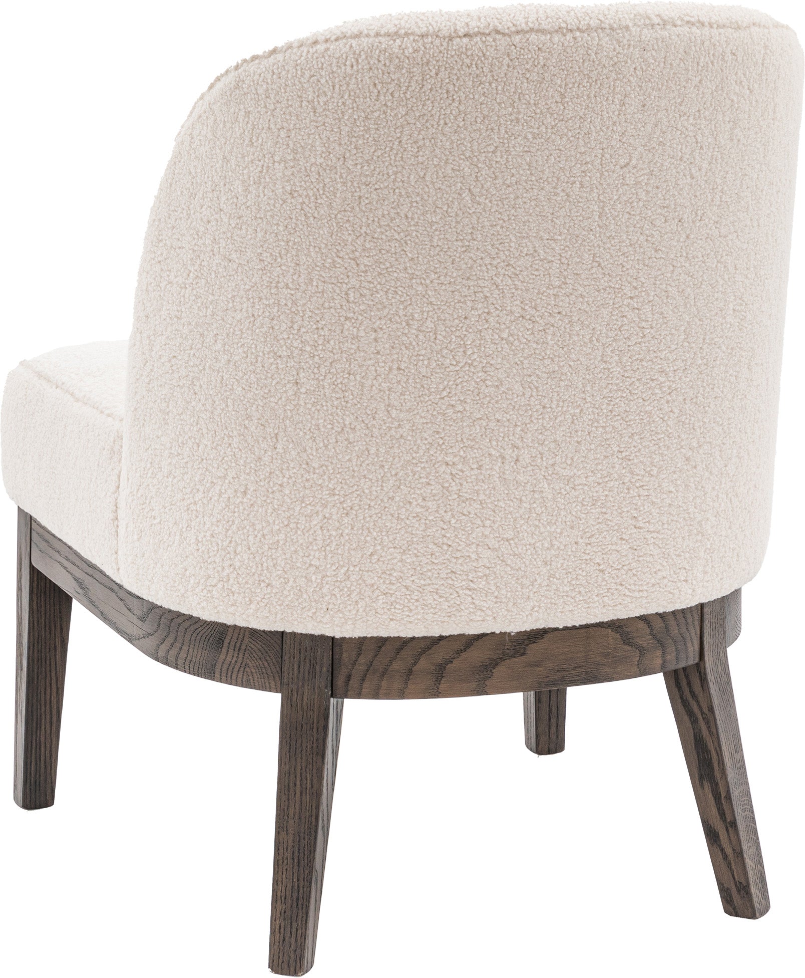 Gallery Direct Bardfield Accent Chair upholstered in a Vanilla boucle style fabric with dark oak wood legs 