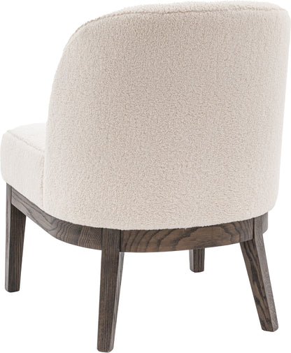 Gallery Direct Bardfield Accent Chair upholstered in a Vanilla boucle style fabric with dark oak wood legs 
