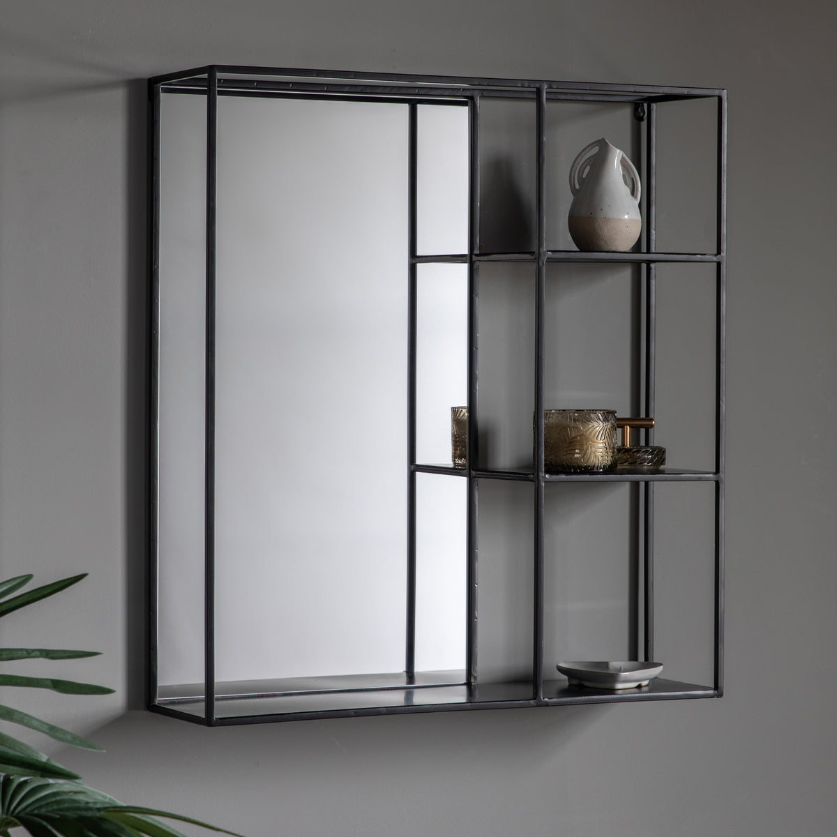 Gallery Direct Bassan Mirror Shelf Black displayed in a styled interior