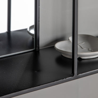 Gallery Direct Bassan Mirror Shelf Black, close-up of the mirror and frame details