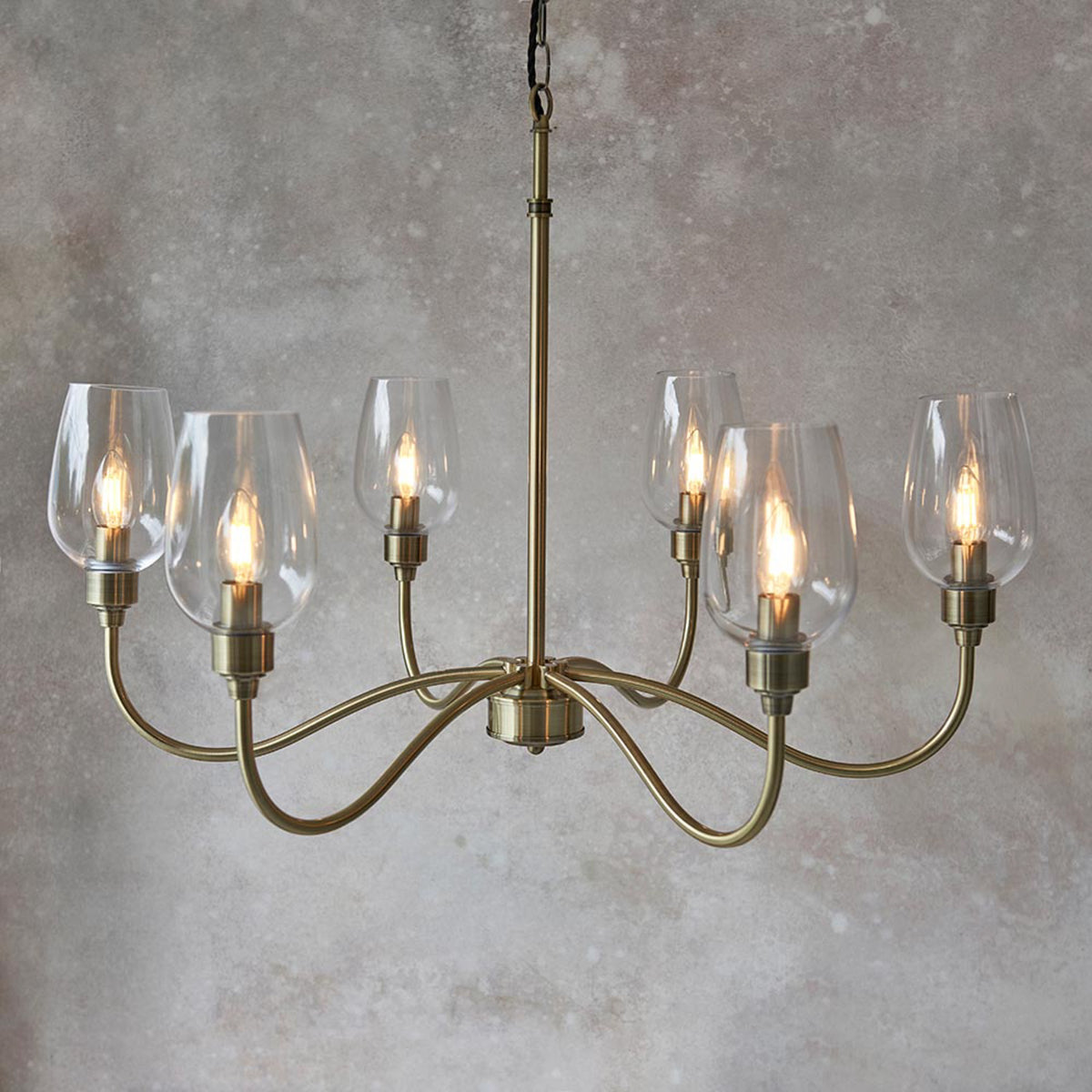 Gallery Direct Beaumont 6 Pendant Light Antique Brass, styled in a room setting