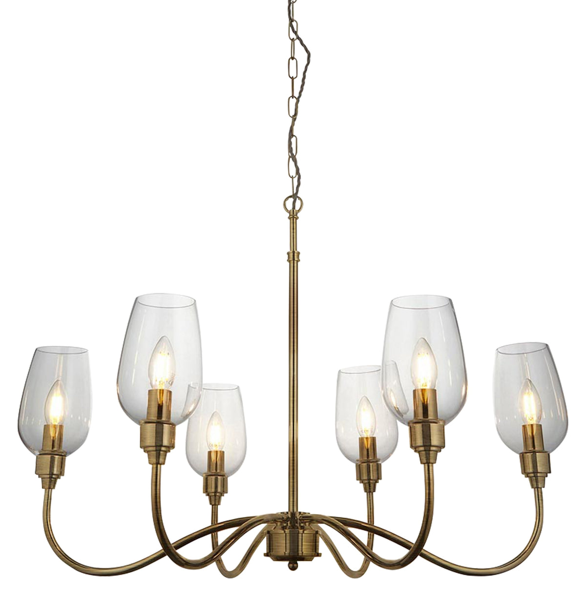 Gallery Direct Beaumont 6 Pendant Light Antique Brass, complete product view on a white background