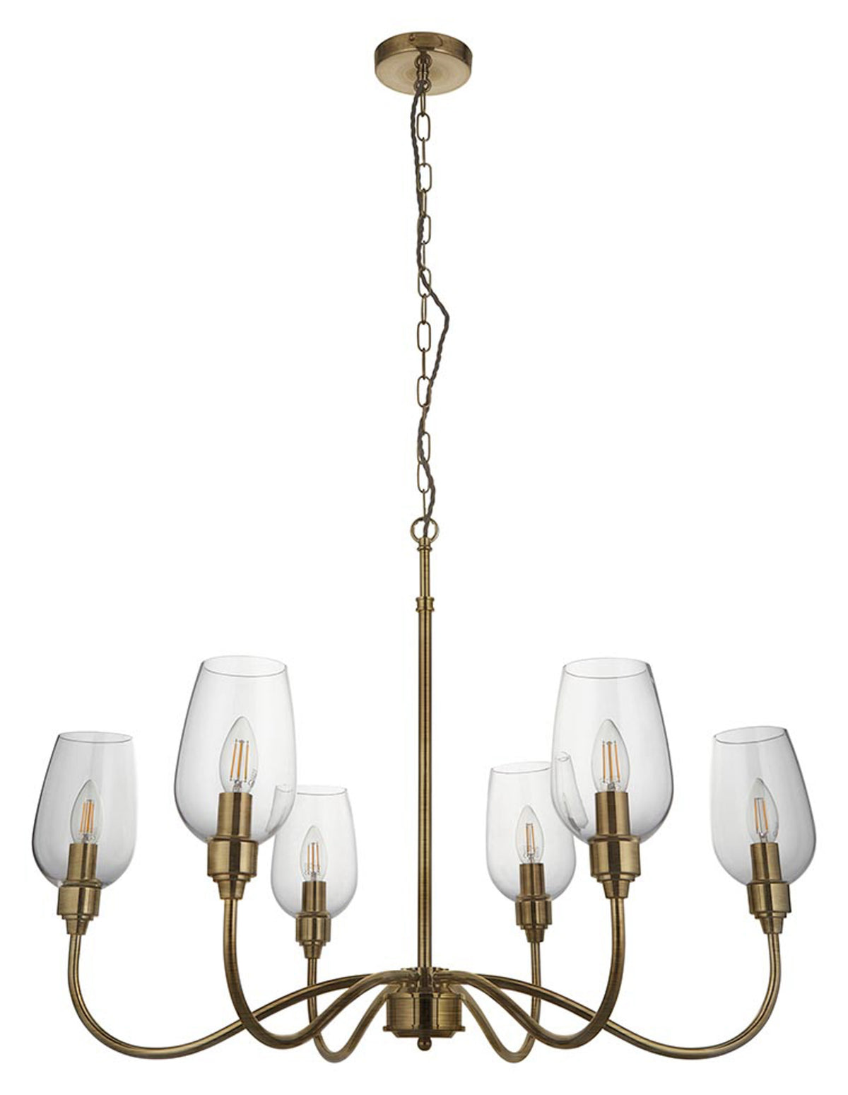 Gallery Direct Beaumont 6 Pendant Light Antique Brass, complete product view on a white background