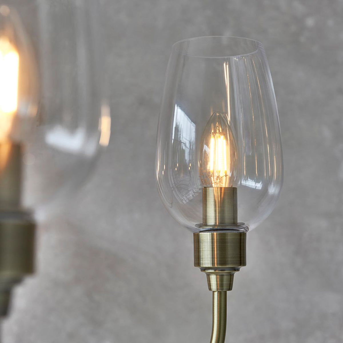 Gallery Direct Beaumont 6 Pendant Light Antique Brass, close-up of the finish and design