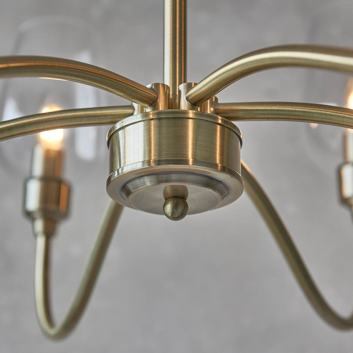 Gallery Direct Beaumont 6 Pendant Light Antique Brass, close-up of the finish and design