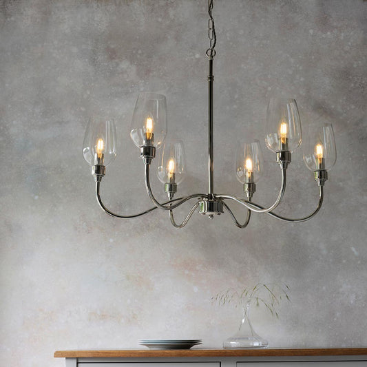 Gallery Direct Beaumont 6 Pendant Light Bright Nickel, styled in a room setting