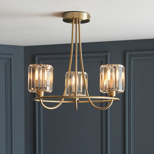 Gallery Direct Berenice 3 Ceiling Light Antique Brass, styled in a room setting