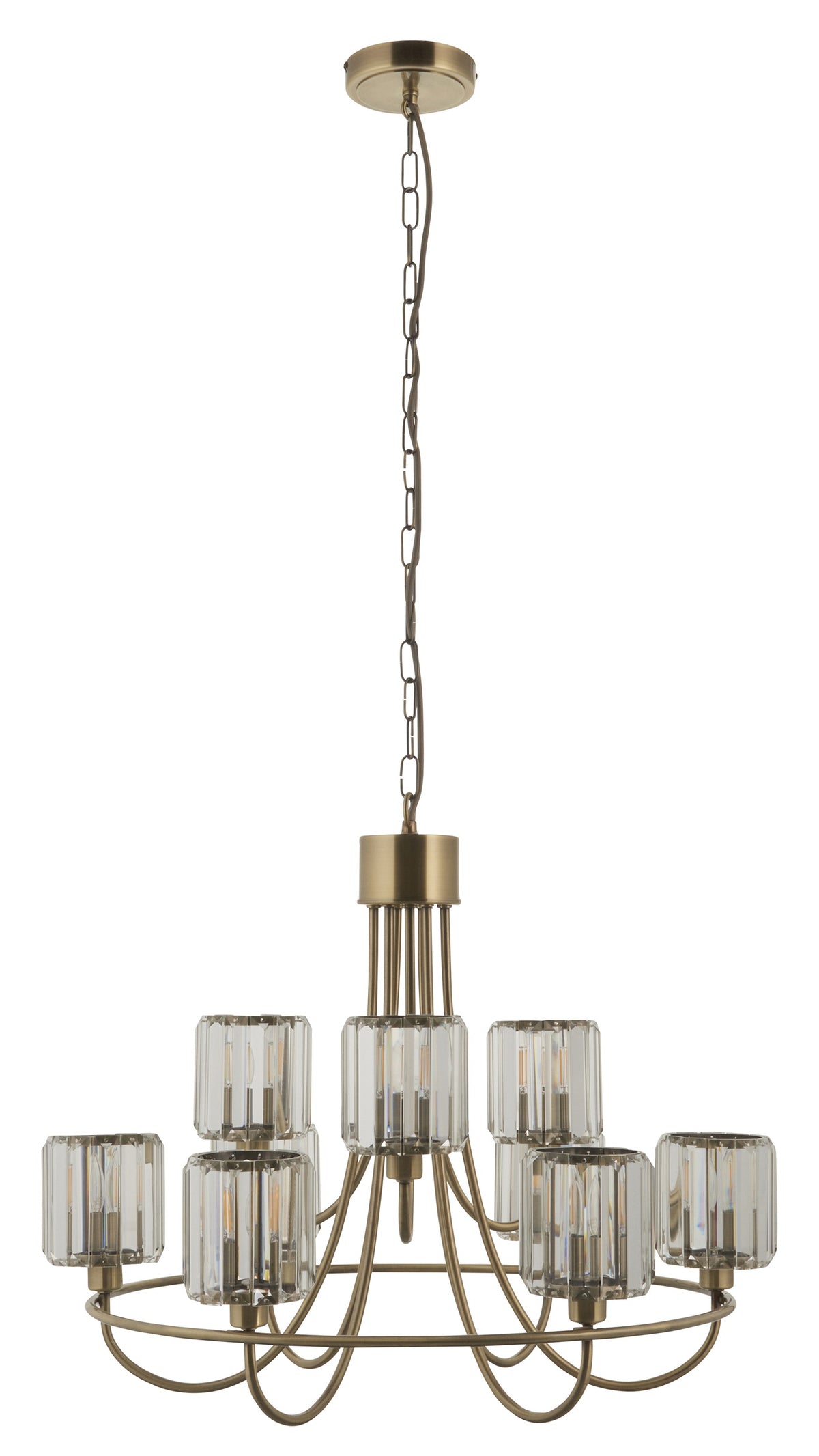 Gallery Direct Berenice 9 Tiered Pendant Light Antique Brass, complete product view on a white background