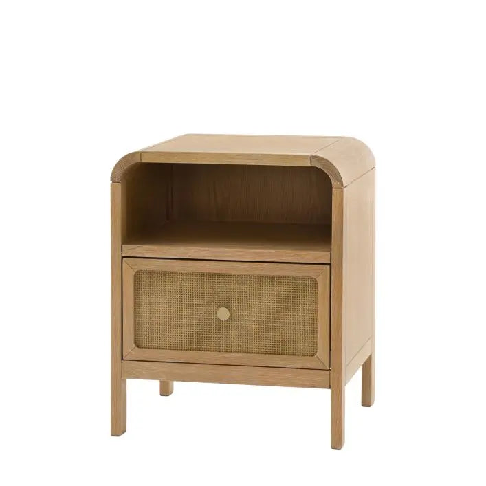 Gallery Direct Bibury 1 Drawer Bedside table with rattan detailing to the drawer front and 1 upper shelf for additional storage