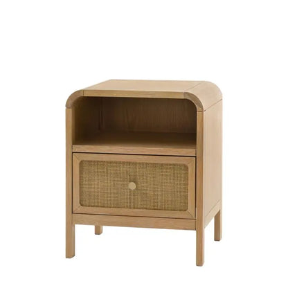 Gallery Direct Bibury 1 Drawer Bedside table with rattan detailing to the drawer front and 1 upper shelf for additional storage