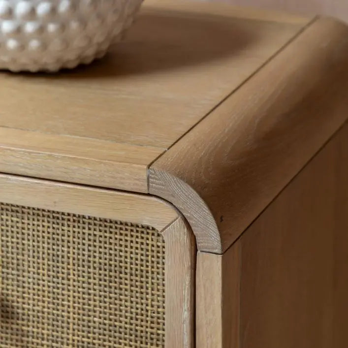 Gallery Direct Bibury 3 Drawer Chest crafted from oak and pine wood and veneer with a soft lime wash finish and gently curved edges