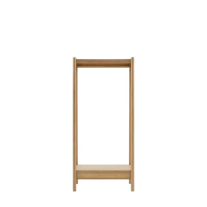Gallery Direct Bibury Open Wardrobe features a hanging rail and lower shelf, crafted from oak and pine woods with a soft lime wash finish
