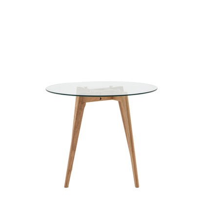 Gallery Direct Blair round glass dining table with natural oak base