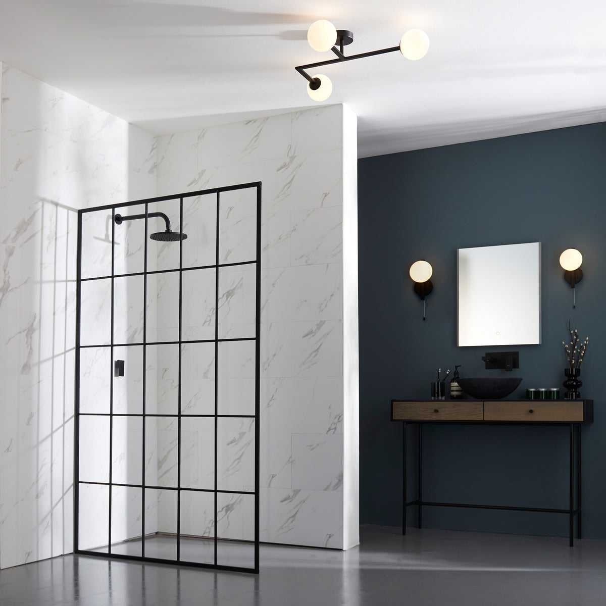 Gallery Direct Bodiam Bathroom 3 Ceiling Light Black, styled in a room setting