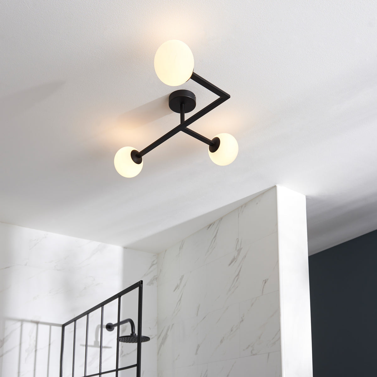 Gallery Direct Bodiam Bathroom 3 Ceiling Light Black, styled in a room setting