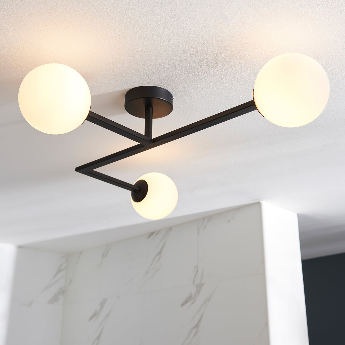 Gallery Direct Bodiam Bathroom 3 Ceiling Light Black, styled in a room setting