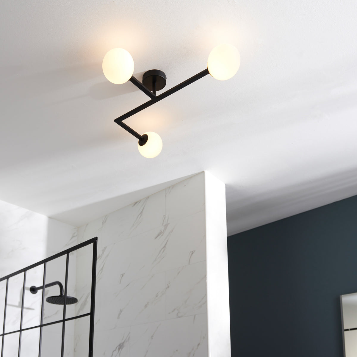 Gallery Direct Bodiam Bathroom 3 Ceiling Light Black, styled in a room setting