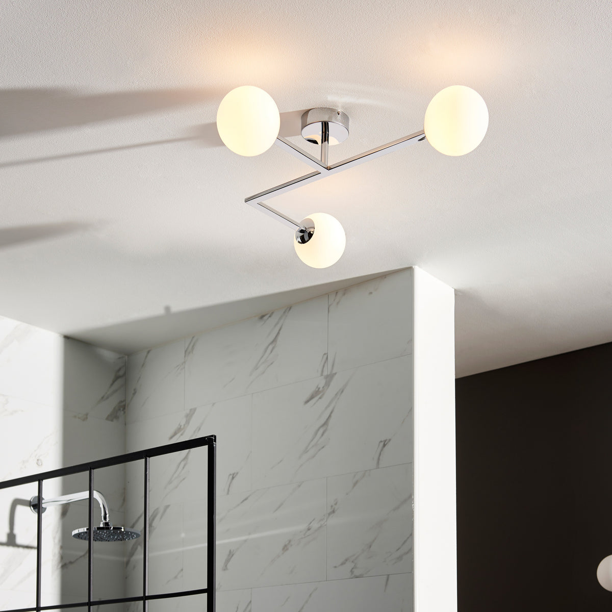 Gallery Direct Bodiam Bathroom 3 Ceiling Light Chrome, styled in a room setting