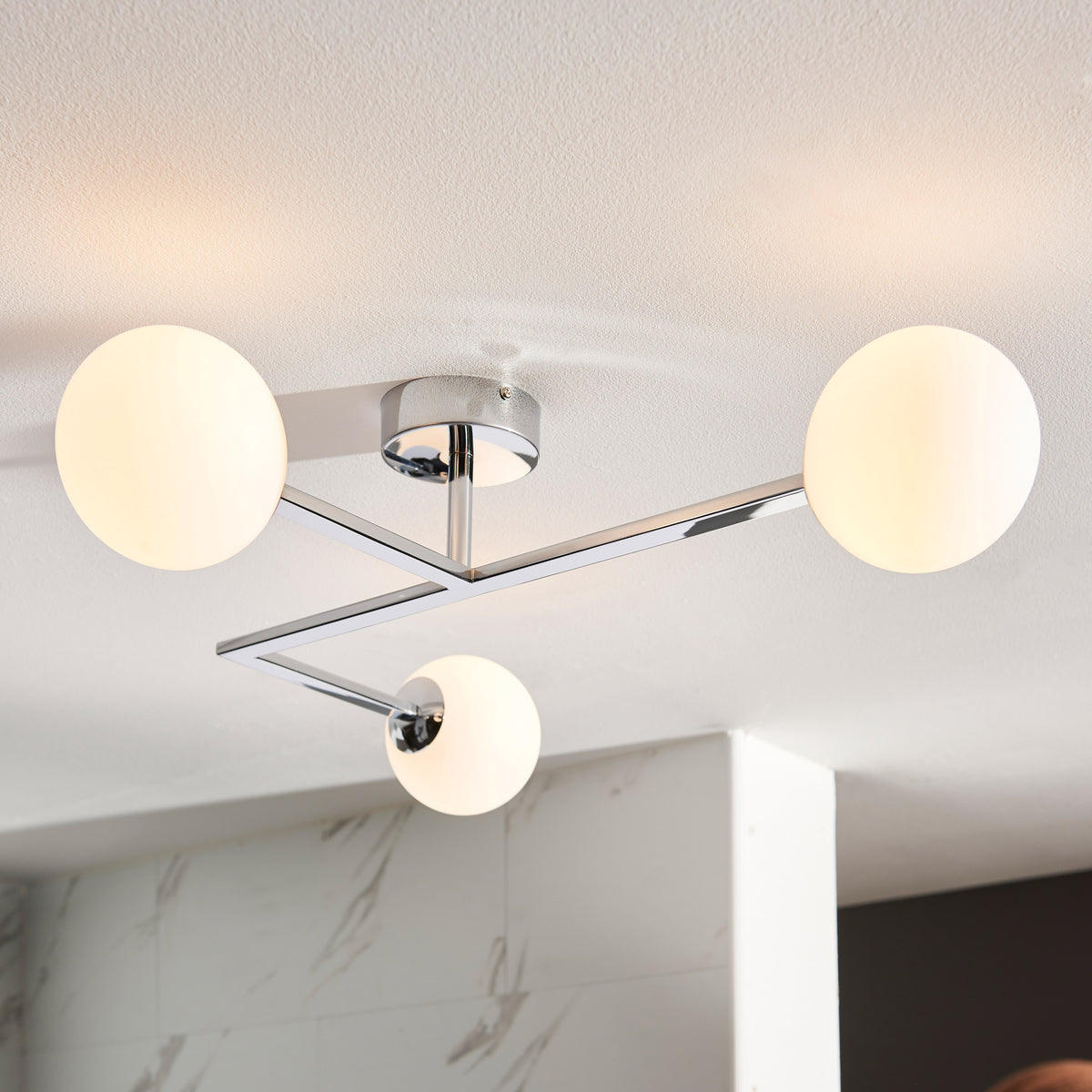 Gallery Direct Bodiam Bathroom 3 Ceiling Light Chrome, styled in a room setting