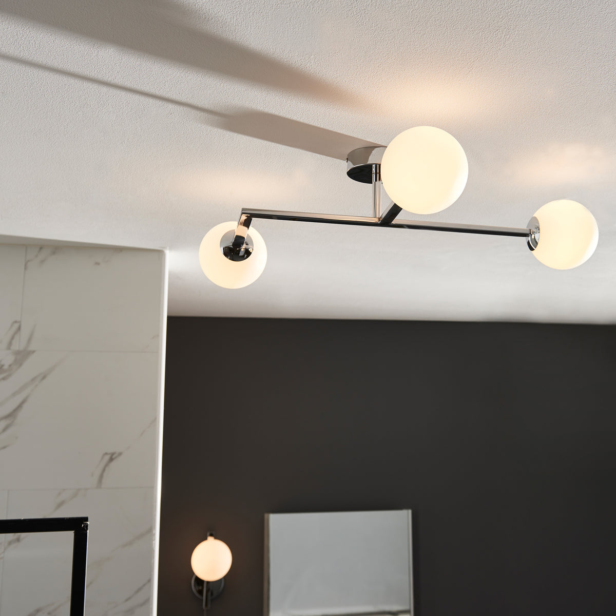 Gallery Direct Bodiam Bathroom 3 Ceiling Light Chrome, styled in a room setting