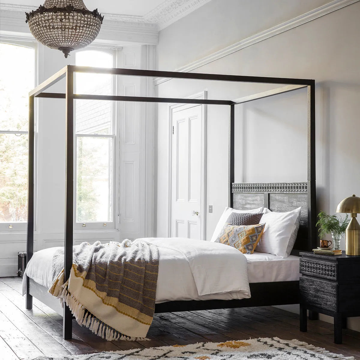 Gallery Direct Boho Boutique 4 Poster 5ft King Size Bed features a hint of ethnic design detail across the headboard