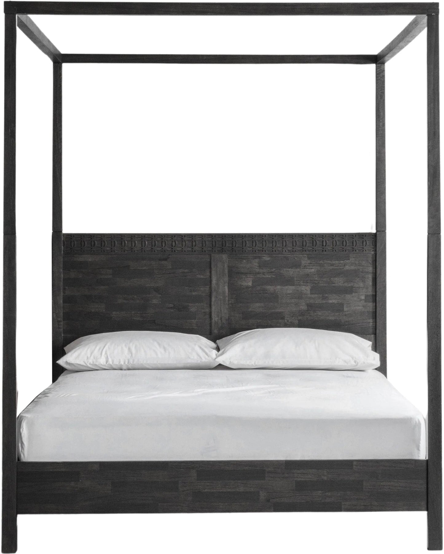 Gallery Direct Boho Boutique 4 Poster 6ft Super King Bed has a stunning matt black charcoal colour finish and features an ethnic inspired design on the headboard
