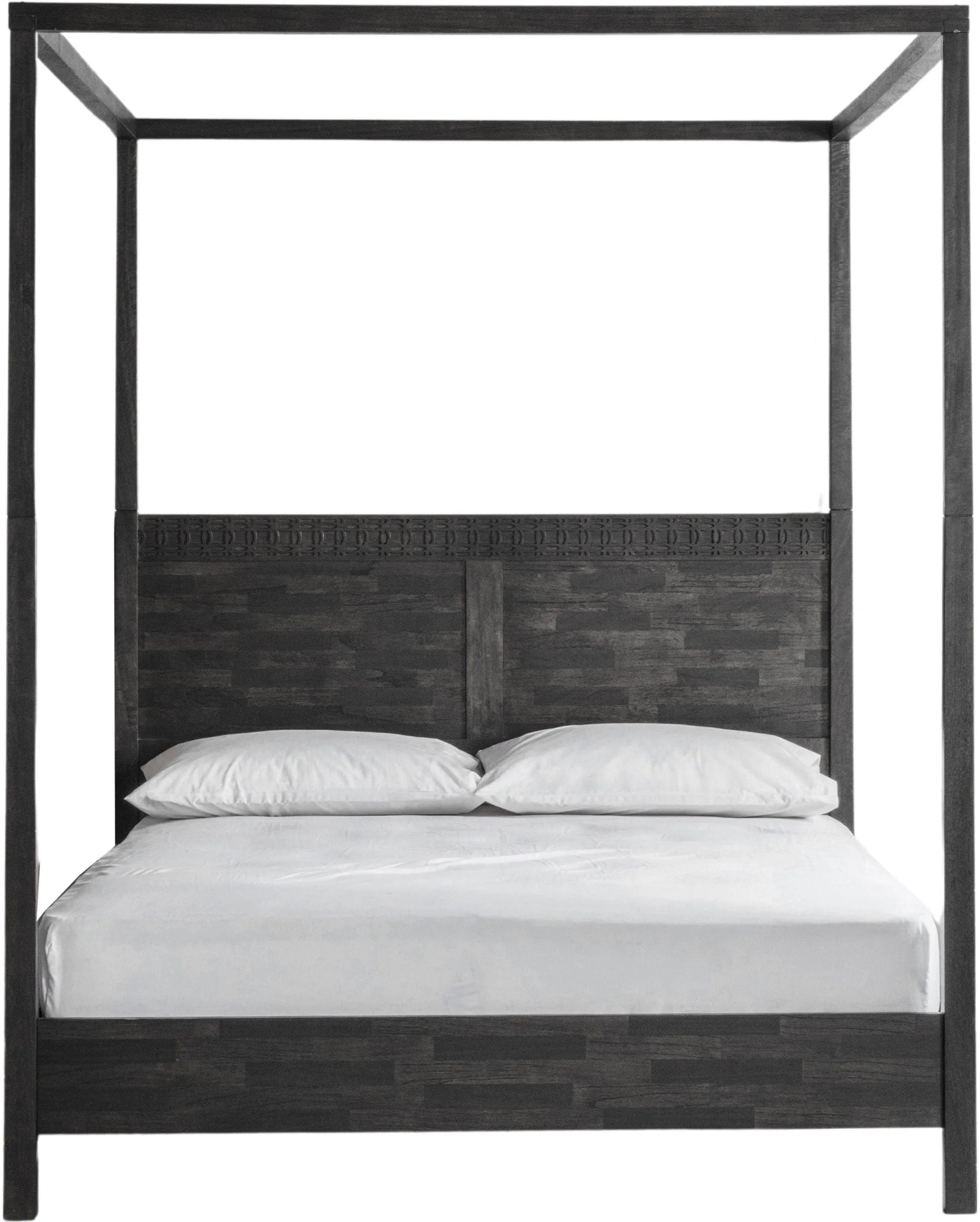 Gallery Direct Boho Boutique 4 Poster 6ft Super King Bed has a stunning matt black charcoal colour finish and features an ethnic inspired design on the headboard