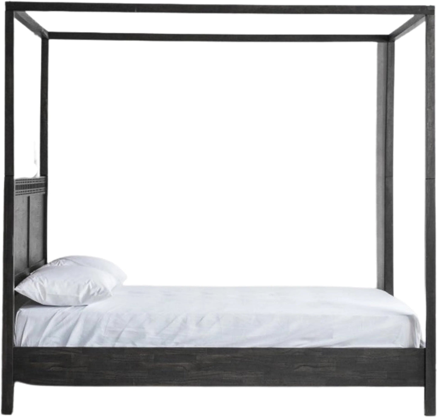 Gallery Direct Boho Boutique 4 Poster 6ft Super King Bed is made using Mango solids with mixed timber veneers of Teak, Mahogany, Mindy Ash and Mango which give contrast and make the inlaid pattern stand out.