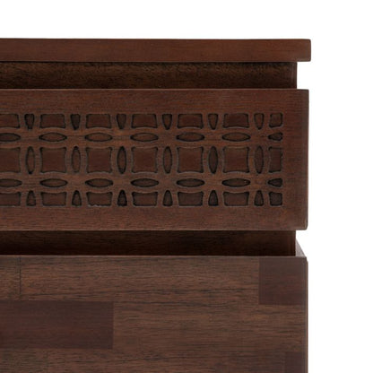 Gallery Direct Boho Retreat Bedside 2 Drawer Chest in Brown features an inlaid ethnic design to the top drawer