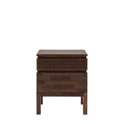 Gallery Direct Boho Retreat Bedside 2 Drawer Chest in Brown has an inlaid pattern design to the top draw for a slightly ethnic look