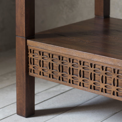 Close-up of the Boho Retreat wardrobe decorative timber shelf