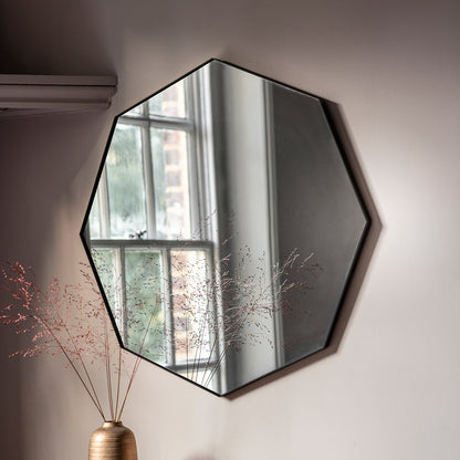 Gallery Direct Bowie Octagon Mirror Black displayed in a styled interior