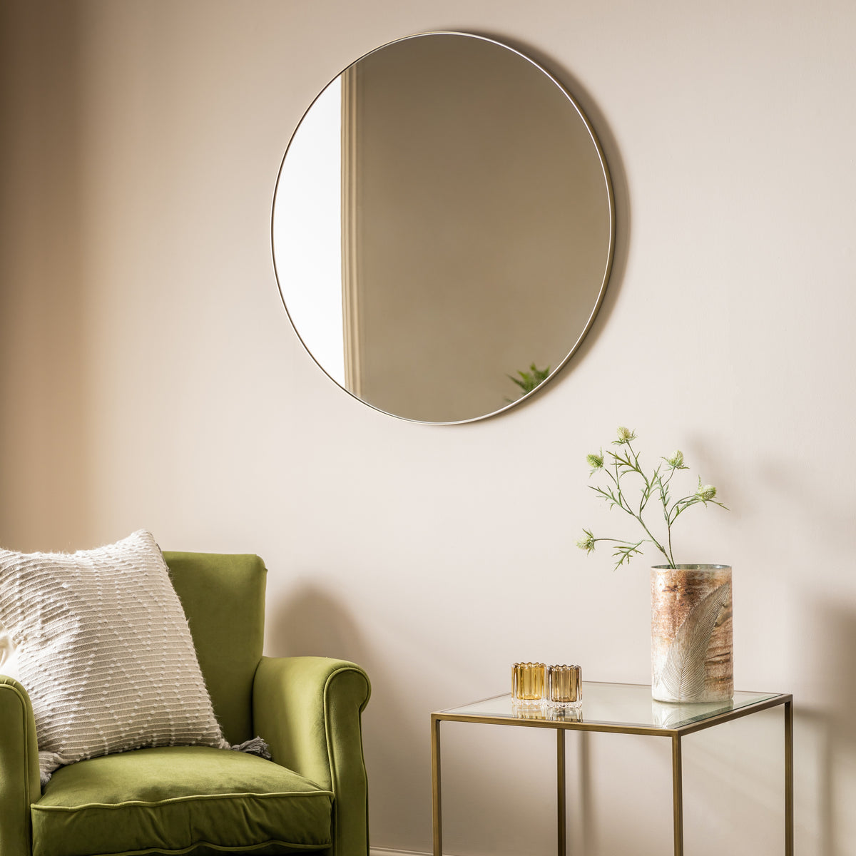 Gallery Direct Bowie Round Mirror Champagne displayed in a styled interior