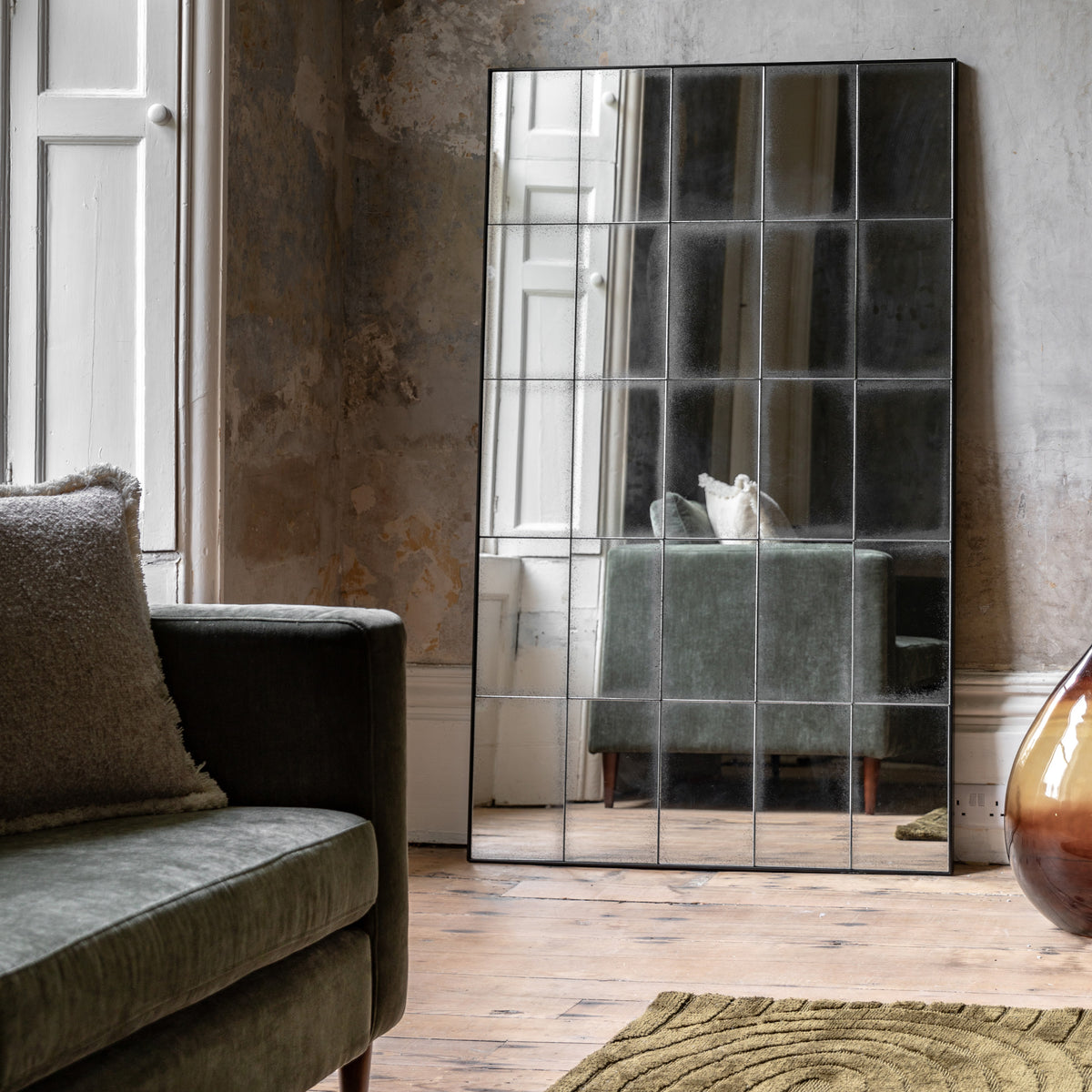 Gallery Direct Boxley Antique Mirror displayed in a styled interior