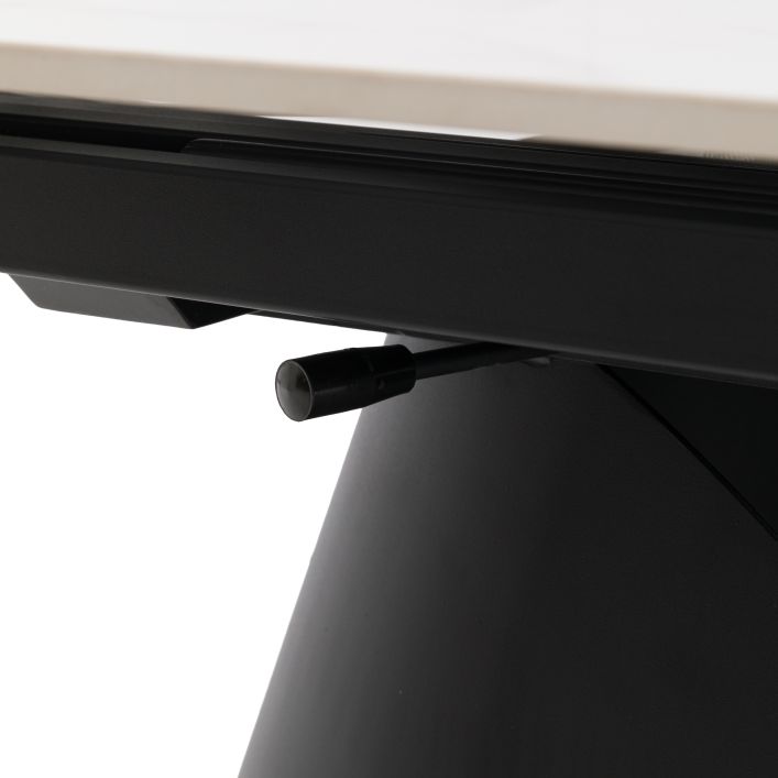 Gallery Direct Bresso Dining Table in Black features a marble style ceramic table top that extends to accommodate 6-8 people