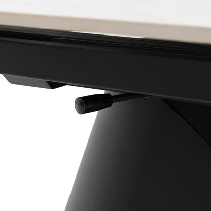 Gallery Direct Bresso Dining Table in Black features a marble style ceramic table top that extends to accommodate 6-8 people
