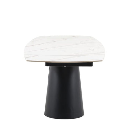 Gallery Direct Bresso Dining Table with matt Black metal base and a marble style ceramic extending table top