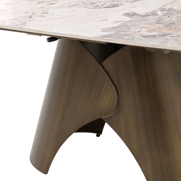 Gallery Direct Bresso Extending Dining Table with matt Bronze metal legs and Pandora marble-style ceramic table top