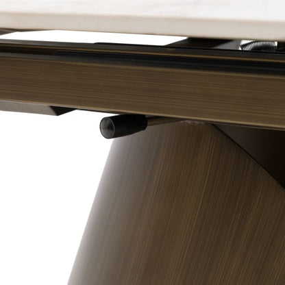Gallery Direct Bresso Dining Table features a Pandora marble-style ceramic table top and rotates to extend to seat 6-8 people