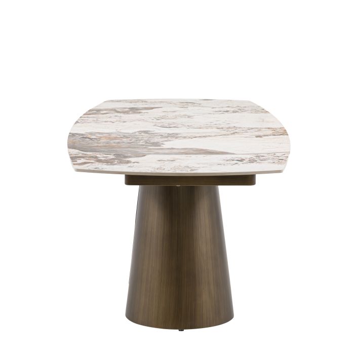Gallery Direct Bresso Extending Dining Table with marble style ceramic table top and matt Bronze metal base