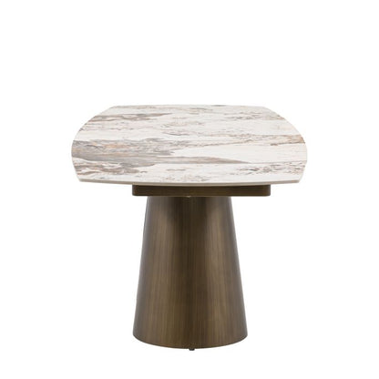 Gallery Direct Bresso Extending Dining Table with marble style ceramic table top and matt Bronze metal base