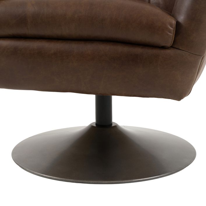 Gallery Direct Bristol Swivel Chair in Brown Leather upholstery with a bronzed metal base