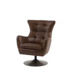 Gallery Direct Bristol Swivel Chair in Brown Leather upholstery with pinch-pleated detail to the high back and a padded seat cushion