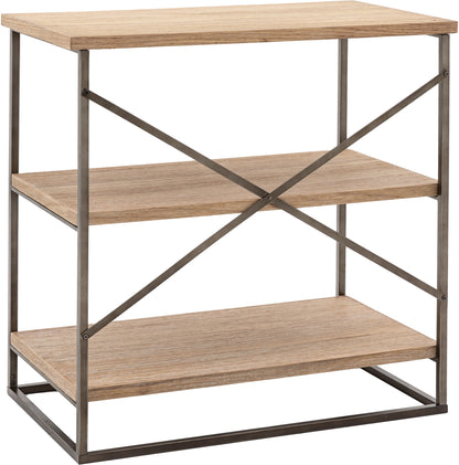 Gallery Direct Brogdale Open Shelving Display Unit constructed from a metal frame with X back design and warm wooden shelving