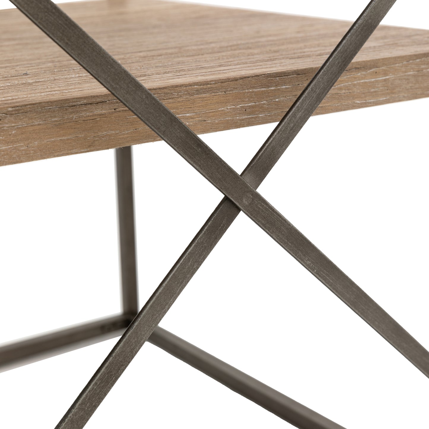 Gallery Direct Brogdale Side Table features a metal X frame design, with wooden shelving