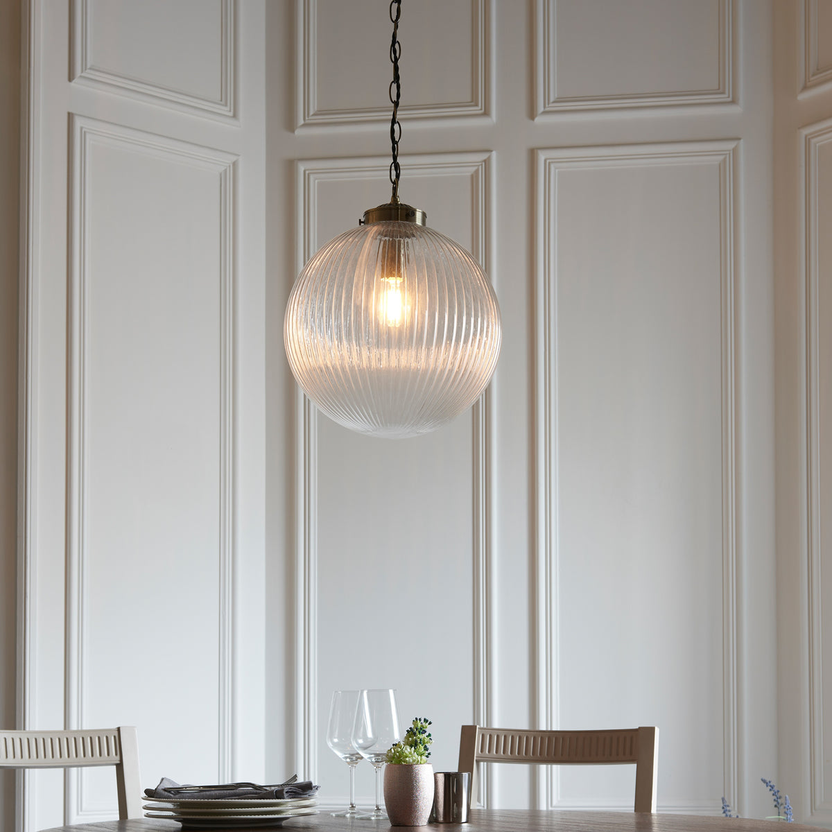 Gallery Direct Brydon Pendant Light Clear Glass Large, styled in a room setting