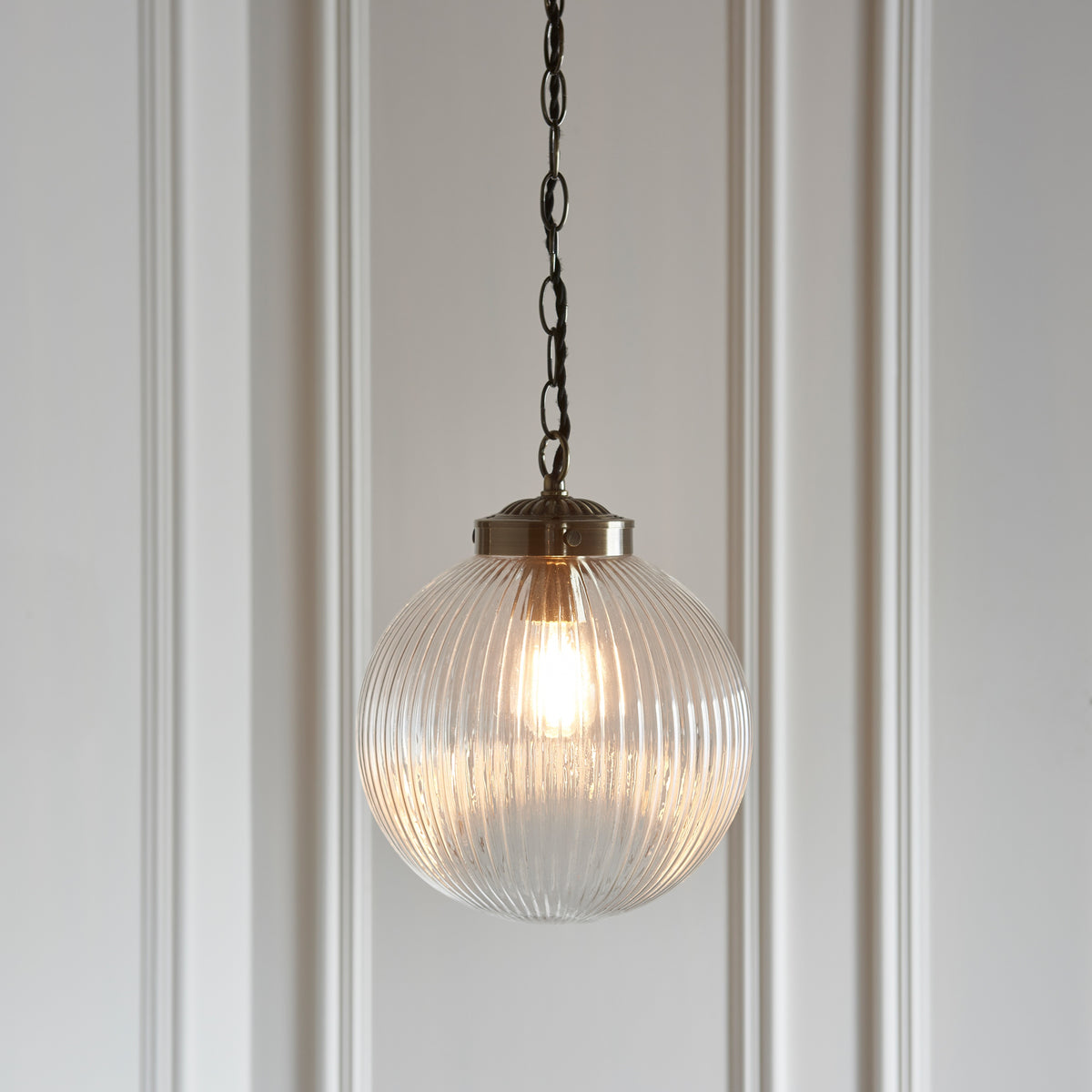 Gallery Direct Brydon Pendant Light Clear Glass Small, styled in a room setting